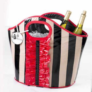 black and sand stripe ruffle cooler tote by mud pie