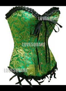 black green gold ribbon burlesque bustier corset l large