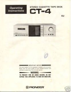 original instruction manual pioneer ct 4 cassette deck time left
