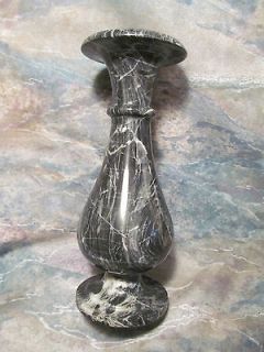 STUNNING CARVED BLACK SOLID MARBLE VASE FROM TURKEY ~ WHITE MARBLING
