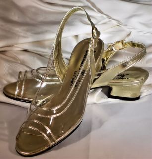 Womens Norman Kaplan Ladies Venus Gold Shoes Size 5 Clear Sides W 