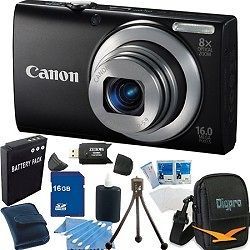 Canon PowerShot A4000 IS 16MP Black Digital Camera 16GB Bundle