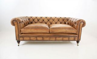 Wilmington Leather Chesterfield Sofa   Hand dyed,