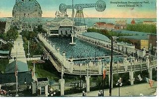   1915 Coney Island Postcard Steeplechase Swimming Pool 