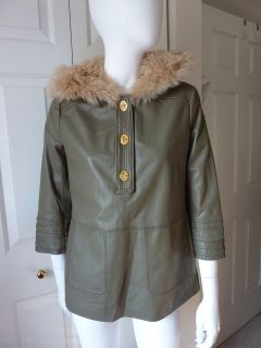 NWT TORY BURCH SYLVIA IN MUSK REAL FUR HOODIE LEATHER JACKET SizeS 
