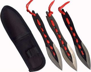 NEW 7.5 3 Pc. Tribal Spear Head Red Cord Wrapped Throwing Knife Set 