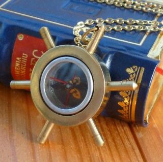   Victorian brass Ships Wheel Compass NECKLACE pirate pendant nautical