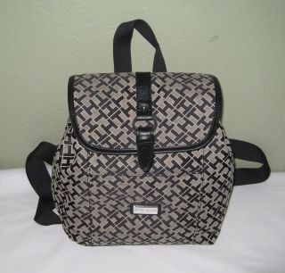   Hilfiger Womens Backpack Tote Purse Handbag Black Monogram $75 NWT