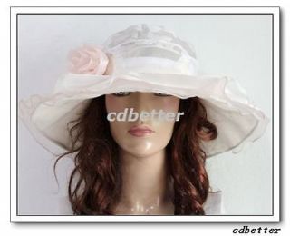   Garden Tea Elegant Women Flower Layers Chiffon Wide Brim Hats NEW