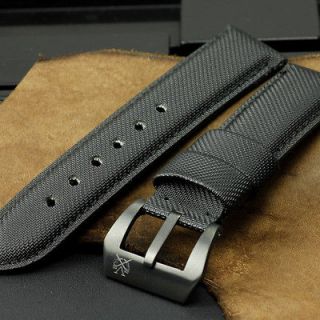 SV 22mm Black Diver Kevlar Leather Strap Band+PVD Buckle for Anonimo 