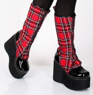 75 Heel Platform Boots Gothic Punk Japan Scotch Pattern Wedge Emo 