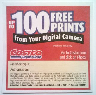 costco1 hourph oto 100 free4x6 prints coupon no exp date