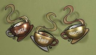 New Coffee Cup Latte Mocha Java Metal Wall Decor Set of 3