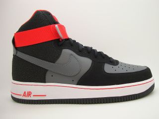 315121 015] Mens Nike Air Force 1 High Black Dark Grey Red Downtown 