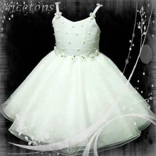 white bridesmaid flowers girls tulle party dress sz 3 4