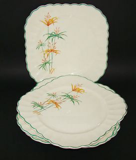 Set of 4 1920s Sebring Ivory Porcelain Floral Pattern Square Dinner 