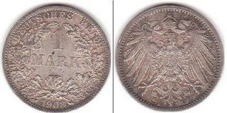   Deutsches Reich Germany Silver 1 Mark Coin Money Currency WWI Era NR