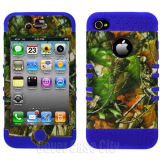 Blue Mossy Oak Leaves Camo Impact Hybrid Cover Case for Apple iPhone 4 