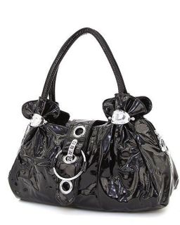 Black Patent Faux Leather Large Hobo Handbag with Silver Hardware For 