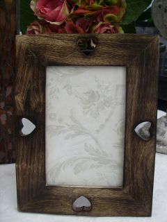 shabby rustic chic wooden photo frame with heart cut outs