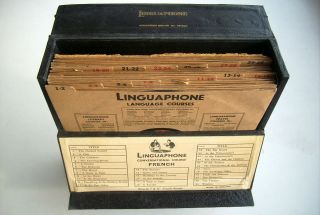 Linguaphone Antique WWii French Course in Original Case 16 Disks Great 
