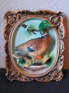 Vintage Norcrest Ceramic 3D Picture Mallard Duck With Ceramic Frame
