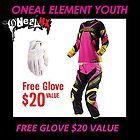 2013 ONEAL MX ELEMENT BLK PINK YOUTH PANT & JERSEY WHT GLOVE DIRTBIKE 