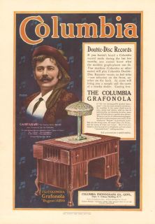   COLUMBIA RECORDS Grafonola Regent CAMPANARI Opera Singer MUSIC Ad