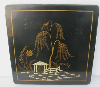   BLACK LACQUER CHINOISERIE ORIENTAL PANEL / TABLE TOP 20 SQUARE