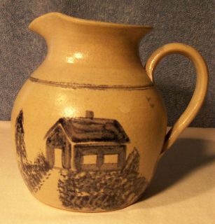 landscape scene pottery pitcher marked ellis  19