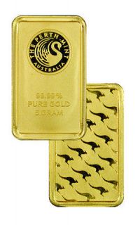 Perth Mint 5 Gram .9999 Gold Bar  New Sealed With Assay Certificate 
