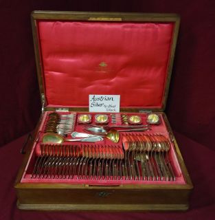 AUSTRIAN 800 ALFRED POLLACK SILVER FLATWARE SET SERVICE FITTED BOX 115 