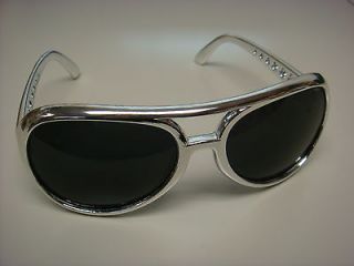 ELVIS POP STAR GLASSES King Rock N Roll Classic Sliver Sunglasses 