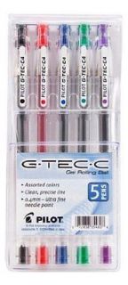 Pilot G Tec C4 Gel Rolling Ball Pen, Ultra Fine Point 0.4 mm, Assorted 