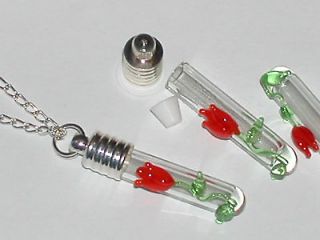 small red rose flower glass bottle vial charm pendant