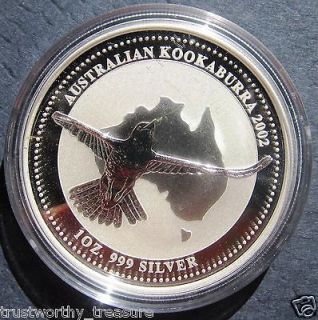2002 1 oz Australian Kookaburra silver coin in plastic capsule.999 