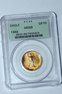   Beautiful 1988 $10 Quarter Ounce Gold Eagle In A PCGS Slab   MS68