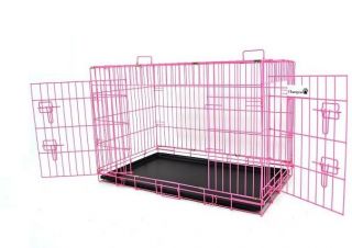   Pink Foldable Black 36 2 Door Dog Cage Crate Kennel with Metal Tray