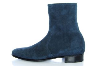 778 Mens Shoes PIERRE HARDY Ankle Boots 400 Suede Blue Navy Leather 
