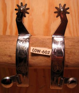 Old ~RODEO~ Brand COWBOY SPURS by KELLY Hand Engraved PRISTINE COND 