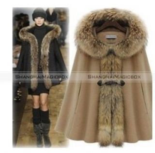 Women Fashion Vintage Hooded Faux Fur Cape Cloak Winter Coat Outwear 