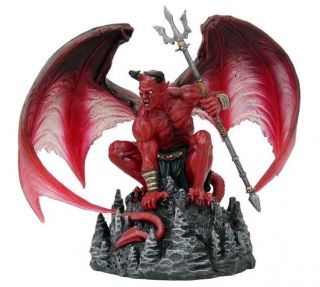 Tom Woods Fantasy Red Shadow Horned Demon Statue Devil Lucifer Hell 
