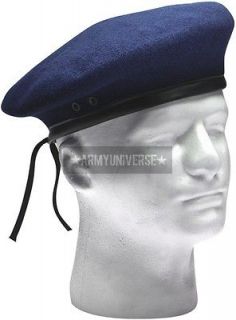 navy blue wool military beret with eyelets