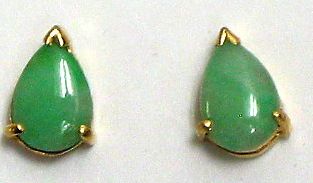 Burmese green Jade (A jade) pear shaped Earrings in 14K Yellow Gold