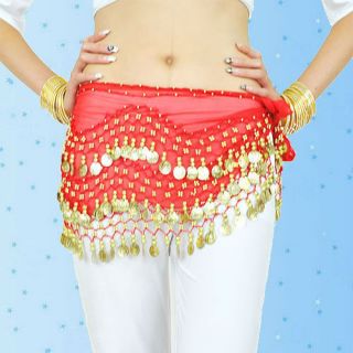 Hot 3 Rows Belly Dance Hip Skirt Scarf Wrap Belt Hipscarf with 