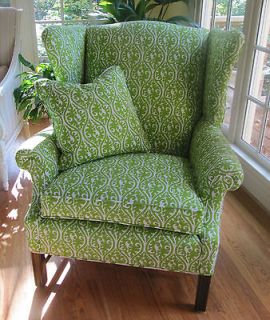 Spalding Glen Chippendale Style Wingback Chair in Green and White 