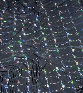 lycra spandex fabric black silver sequins stretch bty time left