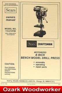 CRAFTSMAN 113.213720 8 Bench Drill Press Instructions & Parts Manual 