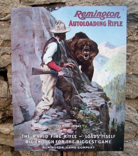 Antique Style Remington Guns W Bear Metal Sign Retro Ad Wall Decor USA 