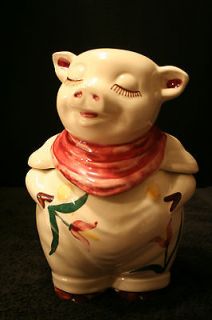 EARLY VINTAGE USA SHAWNEE POTTERY SMILEY PIG COOKIE JAR. Made in early 